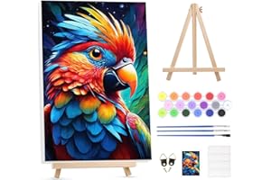 GHHKUD Paint by Number Kits for Adult, DIY Oil Painting Kit for Kids or Beginner with Framed Canvas&Wooden Easel, Painting by Numbers Colorful Bird Animals Drawing Paintwork Crafts for Decor-8x12inch