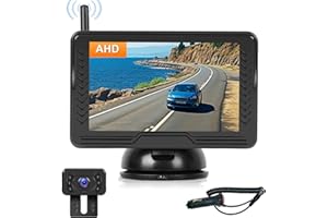 Hodozzy Zestaw bezprzewodowej kamery cofania z ekranem IPS o przekątnej 5 cali i kamerą AHD, widoczność w nocy, wodoszczelność IP69, kamera cofania, bezprzewodowa pomoc przy parkowaniu, kamera cofania