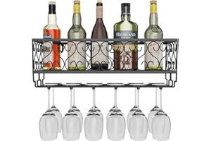 AcornFort® W-611 Metall Schwarz Wandbehang montiert Wein Champagnerglas Kelche Stielgläser Rack Halter, 50 x 20 cm Fass bis zu 12 Flaschen Wein und 12 Tassen Gläser