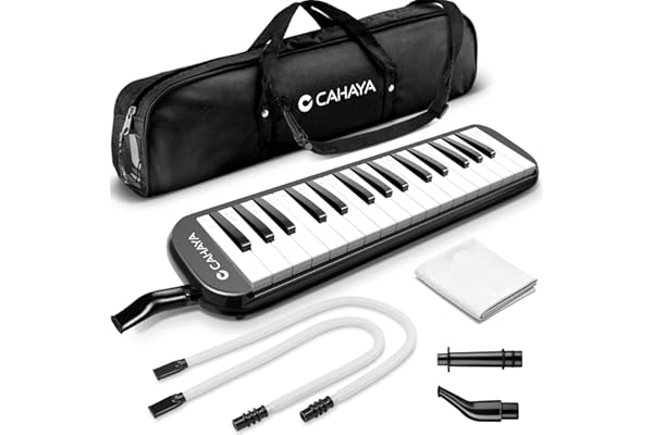 CAHAYA Mélodica 32 Touches avec Etui et Embout Flexible en plastique pour Enfants, Amateur de Musique, Noir CY0050-1
