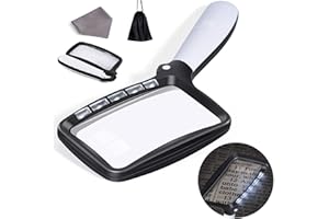 VOCA Loupe de Lecture rectangulaire avec 10 lumières à LED, loupe de Lecture Grand Format 3X avec LED à Gradation pour Les Personnes âgées, journaux, Livres, Petits caractères (Noir & Blanc)