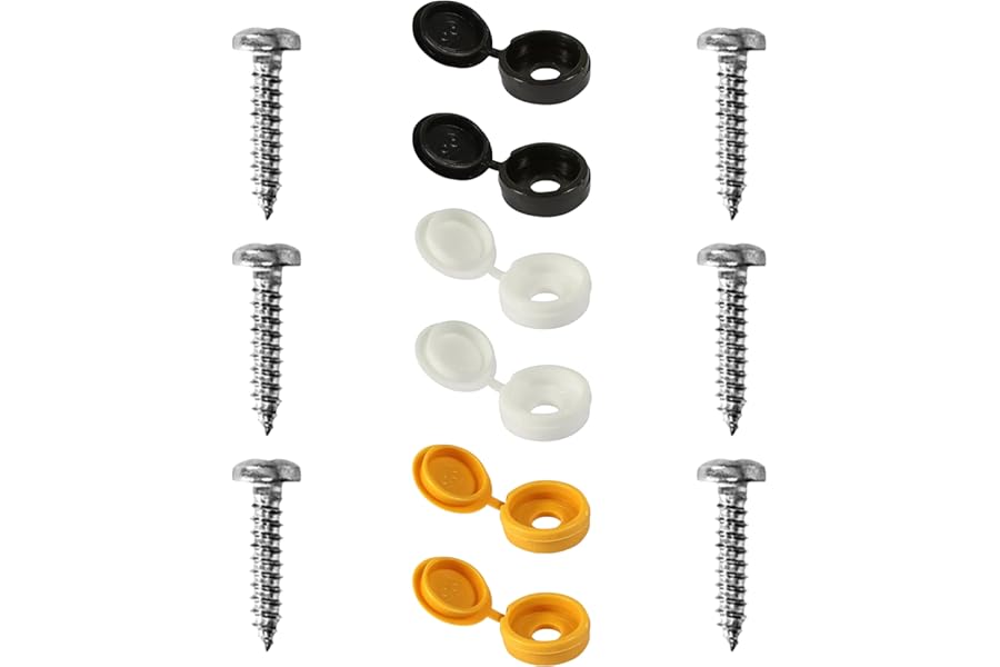 12 Pc Number Plate Screws & Caps – Universal Car License Plate Fixing Kit (Black, White, Yellow – 2 Each) – Rust‑Proof Plastic Caps & Bolts, Easy DIY Install