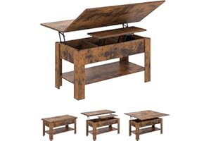 KIMENICH Tavolino Regolabile in Altezza, Tavolo da Salotto con Spazio Nascosto, Tavolino da caffè in Legno con Vano Aperto, 3 in 1, Multifunzionale, il Tavolino si Lascia in un Tavolo da Pranzo, Marrone