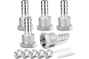 ERGAOBOY 5 PCS Raccordo per tubo flessibile, 20 MM Barb a 3/4" BSP filettatura femmina BSP, raccordo per tubo flessibile in acciaio inox 304, per carburante/aria/acqua/olio