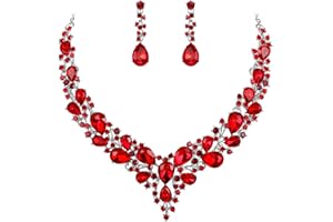 Clearine Women's Wedding Bridal Jewellery Set Austrian Crystal Teardrop Cluster Statement Necklace Dangle Earrings Set