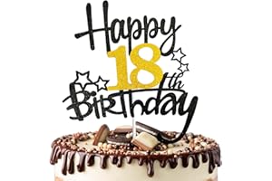 INSPUTOL Topper per Torta 18° Compleanno Happy Black & Golden Cake Topper Decorazione per Torta 18° Anniversario per Uomini e Donne di 18 Anni Forniture per Feste di Compleanno