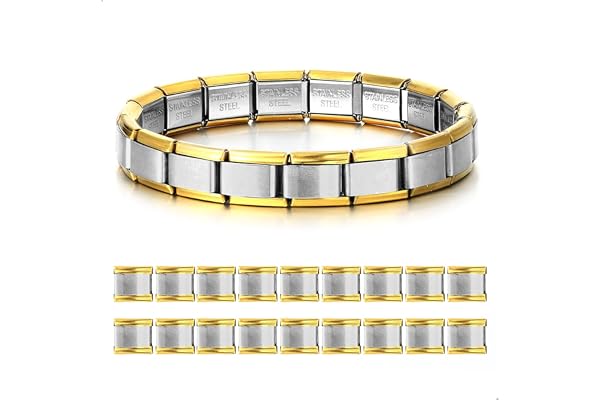 Italienskt charmarmband, Italienskt charmarmband Italian Charm, Avtagbart modulärt armband i rostfritt stål, 18 stycken italienska charmar, Flicka Pojke