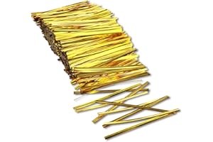 Bremorou 1000 sztuk Twist Ties metaliczne zapięcie do wiązania do torebek, złote, klipsy do toreb, paski zamykające, paski do wiązania, do piekarni, torebek na słodycze, ciasteczek, czekolady (3,9