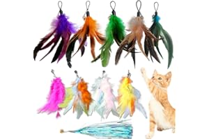 BOLDPIN 10-Pack of Vibrant Feathered Cat Toy Refills: Perfect Wand Attachments for Indoor Cats, Enhance Your Pet's Playtime with Exciting Replacement Feather Cat Toys (A 10pcs Feather Refills)
