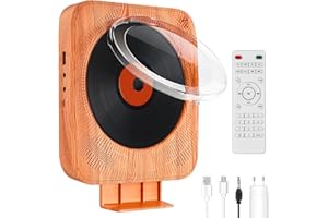 MAITE Reproductor de CD Portatil, Reproductor CD Bluetooth Musica con Altavoz Dual HIFI, Reproductor de CD y Radio, Cable de Audio para Puerto AUX de 3,55 mm, mando a Distancia （Wood Grain）