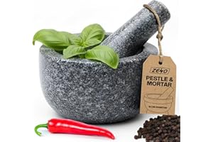 ZENO Pestle and Mortar 16CM | Large Solid Granite Stone Pestle and Mortar Set | Heavy Duty Mortar and Pestle for Crushing and Grinding Spices, Herbs, Seeds, Garlic | 6.3" Diameter