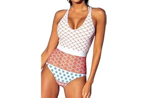 CUPSHE Mujer Bañador Estampado Traje de baño con Espalda Cruzada Traje de Baño de Una Pieza