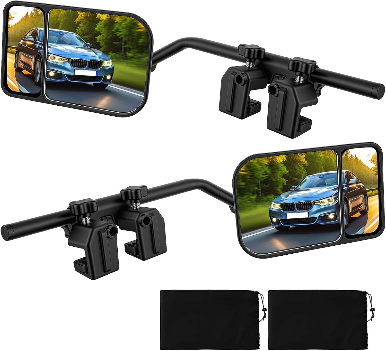 Universal Caravan Towing Mirrors Pair - Adjustable Wing Mirror Extensions with Clamps & Straps for Cars, 4x4s, Motorhomes - Eliminate Blind Spots (Style C)