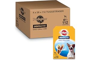 Pedigree DentaStix Daily Oral Care przekąska do pielęgnacji zębów dla małych psów – smaki kurczaka i wołowiny na każdy dzień – 112 patyczków (4 x 28 sztuk)