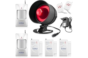 KERUI Standalone Heimalarm System Heimwerkerset, Alarmanlage Wohnung 115dB mit 3 Türalarm 2 Bewegungsmelder 2 Fernbedienung 1 Siren, Fenster Einbruchschutz Abschreckung Alarm für Fensteralarm