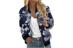 TRIGLICOLEUM Chaqueta bomber para mujer, chaqueta de primavera con estampado floral, chaqueta ligera de verano, cremallera corta, chaqueta de piloto, chaqueta fina de manga larga, chaqueta de entretiempo, chaqueta