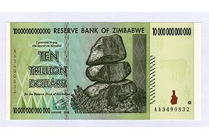 ZIMBABWE REAL CURRENCY NOTES Zimbabwe 10 Trillion Dollar Note Bill Money Inflation Record Currency Banknote