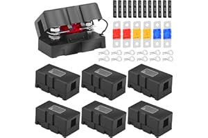 SPORWAY 6Pcs Portafusibili 12V ANS: portafusibili per auto e 6 Mega Fusibile (2 * 40A, 2 * 50A, 2 * 60A), con 12 Terminal, Portafusibili e Fusibili per Auto, Barca, SUV, Camion