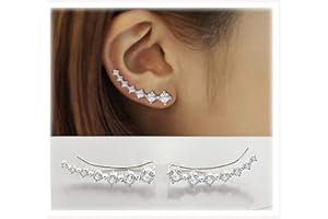 ELENSAN 7 Crystals Ear Cuffs Hoop Climber S925 Sterling Silver Earrings Hypoallergenic Earring