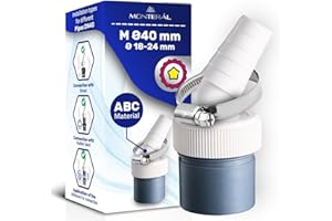 Złącze Węża Odpływowego do Pralki i Zmywarki z Wlotem Ø 18-24 mm i Wylotem Ø 40 mm z 1 Sztuką Zacisku Ø 20-32 mm - 10 Lat Gwarancji - MONTERAL