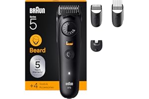 Braun Tondeuse À Barbe Series 5, + 4 Outils Pour Créer Son Style, Lame Ultra-Affûtée, 120 Min D'autonomie, 40 Longueurs, Étanche, Molette De Précision Et Verrouillage, BT5520, Noir