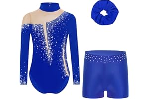 Oyolan Enfant Fille Justaucorps Gymnastique avec Short Ensemble Gym Tenue Patinage Danse Costume Spectacle