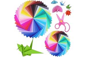 ZSMJAER Carta per Origami 200 Fogli con Forbici di Sicurezza per Bambini 15x15cm e 20x20cm, Cartoncini Colorati Doppia Faccia 70g/m², Carta per Origami Colorata 10 Colori