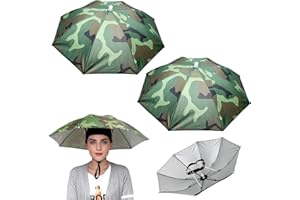 NATUCE Paraguas Cabeza de Camuflaje, 2 pcs Sombrero Paraguas, con Diadema Elástica Ajustable, Protección UV, Antilluvia, para Pesca, Golf, Ciclismo, Jardinería (Diámetro: 55 cm)