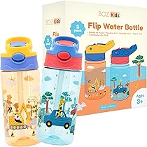 Bottiglie D'Acqua Bambini BOZ Confezione Da 2 - Design Auto E Costruzioni, Cannuccia Pop-Up 14oz - Foto 13