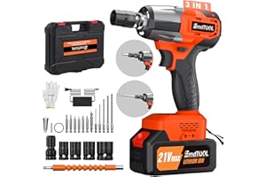 HSHA Clé à Chocs Sans Fil Brushless, 550Nm Boulonneuse à Choc Electrique, avec Batterie 4.0Ah 21V, Visseuse à chocs Fréquence d'impact 2500RPM, avec 4 Douilles à Chocs et 12 Accessoires pour Perceuses