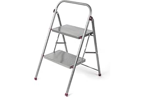 Kleeneze Escabeau Pliable à 2 Marches 80 cm, Marchepied Robuste Pliable de Bricolage, Pour Intérieur/Extérieur, Capacité max 150 kg, Facile à Ranger, Acier Allié, Pieds Antidérapant, Rose/Gris