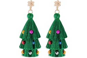 YOLEV Christmas Tree Earrings Xmas Fringe Earrings Christmas Layered Tassel Earrings Bohemian Tiered Dangle Drop Earrings Xmas Jewellery Presents for Women Girls