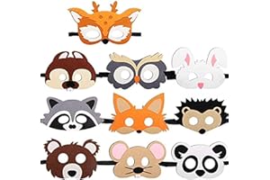 NV WANG Máscaras de Animal de Fieltro,Fiesta Máscaras para Niños 10 Piezas Mitad Ojo Máscara de Cosplay para Niños Cosplay Fiesta Halloween Navidad Mascarada Decoración