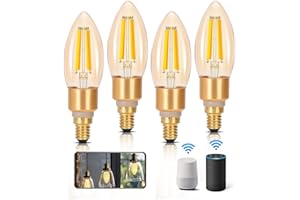 Aigostar Ampoule Connectée Alexa E14 4.5W Edison Ampoules Vintage WiFi C35 Ampoule Intelligent Retro, Compatible avec Alexa et Google Home, Dimmable 2700K-6500K, ambre 4 PCS