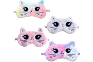 UILYNIU 4 Pièces Masques De Sommeil En Peluche pour Filles Femme, Mignon Doux Moelleux Masque pour les Yeux de Sommeil de Nuit, Respirant Voyager Masque de Sommeil pour Enfant Adulte Sieste