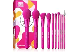 Makeup Brush Set, EIGSHOW 10 Pcs Makeup Brushes, Premium Nanofibers Bristles for Foundation Blending Face Powder Lip Blush Contour Eyeshadow, Colorful & Vegan(Red)