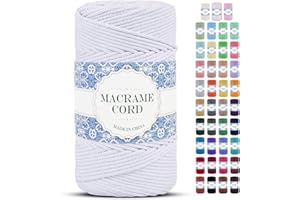 Uiopa Cuerda Macrame 4mm x 200m Hilo Macrame Grueso Cuerda de Algodon Natural Suave de 4 Hilos, Cordel Algodón para DIY Manualidades Tapices de Pared Cortina Colgador de Plantas (Blanco)