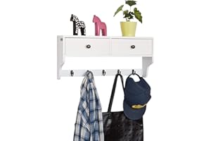 ‎SOBUY SoBuy® FRG178-W szafka ścienna, regał ścienny, regał wiszący z 2 szufladami i 5 haczykami, płyta MDF, biała