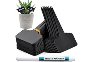 Orrdiffi 100 pièces Etiquette Jardin Exterieur Marqueurs en Plastique de Plantes Type T Plastique Etiquette Potager avec Stylo étanche Etiquetage Réutilisable et Accessoires pour Plantes(Noir）