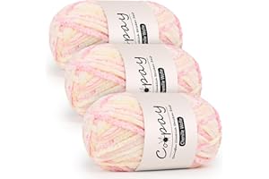 Coopay Lot de 3 pelotes de laine chenille pour crochet, 3x100 g de fil chenille velouté, épais et moelleux, doux, pour couvertures, écharpes, pêche