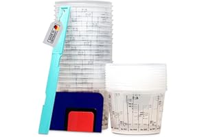 LOYKA 20x Lackmischbecher mit 10x Deckel Made in Germany - Farbmischbecher 750ml Mischbecher mit Skala - Mixing Cup - Inkl. Lackrührstab und 3er-Set Karosseriespachtel