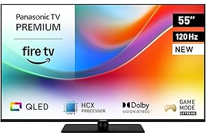 Panasonic Premium TV-55W85BEZ, Série W85B, 55 Pouces, 4K Ultra HD QLED Smart TV, 2025, 120Hz, Fire TV, Dolby Vision & Atmos, Mode Game Extreme, Controle Vocal Alexa, Support Apple, Bluetooth, Noir