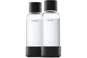 Mysoda: Reusable BPA Free Plastic Bottle with Quick Release Mechanism and Wood Composite Cork & Bottom, Compatible Carbonating Machines, 2 x 0.5L - Black