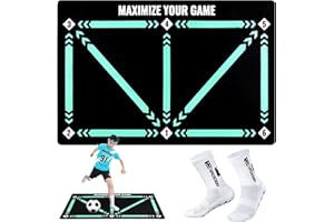 Tuocal Football Training Mat, 90 x 60cm Football Footstep Training with Grip Socks, Anti Slip Soccer Training for Anti-Skid Carpet for Ball Control Practice Mastery Mat Gift for Boys Kids Adults