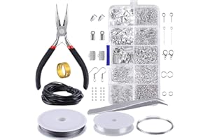 Reofrey Kit De Fournitures De Fabrication De Bijoux Accessoires Bijoux Pinces Découverte Et Ligne De Perles Bijoux Outils Débutants Boucles d'oreilles Collier Bracelet Adulte Et Débutant (Argent)