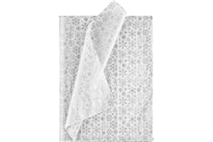 NEBURORA 60 Feuilles de Papier de Soie Flocon de Neige de Noël Papier de Soie d'emballage Cadeau Flocon de Neige Argenté pour Bricolage Artisanat et Décorations de Fête de Noël