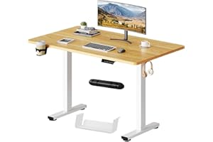 SANODESK Escritorio Elevable Eléctrico 110x54cm con Tablero Entero(con Gancho/Portabotellas), Standing Desk, Escritorio Ajustable en Altura con Tablero, Función de Memoria, para Trabajo/Hogar(Arce)