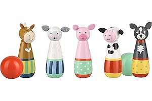 Farm Animals Wooden Skittles - Bowling Set Skittles Game for Kids, Indoor and Garden Toys - Wooden Toys for 2 Year Olds, Toddler - Early Development & Activity Toys by Orange Tree Toys
