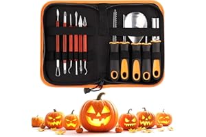 ALKNOT Lot de 11 outils de sculpture de citrouille en acier inoxydable - Accessoires de décoration d'Halloween pour adultes et enfants