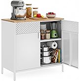 SONGMICS Kitchen Sideboard, Metal Sideboard, 80 x 40 x 76 cm | Double Magnetic Door, Adjustable Shelf, Steel Frame, Matte Whi